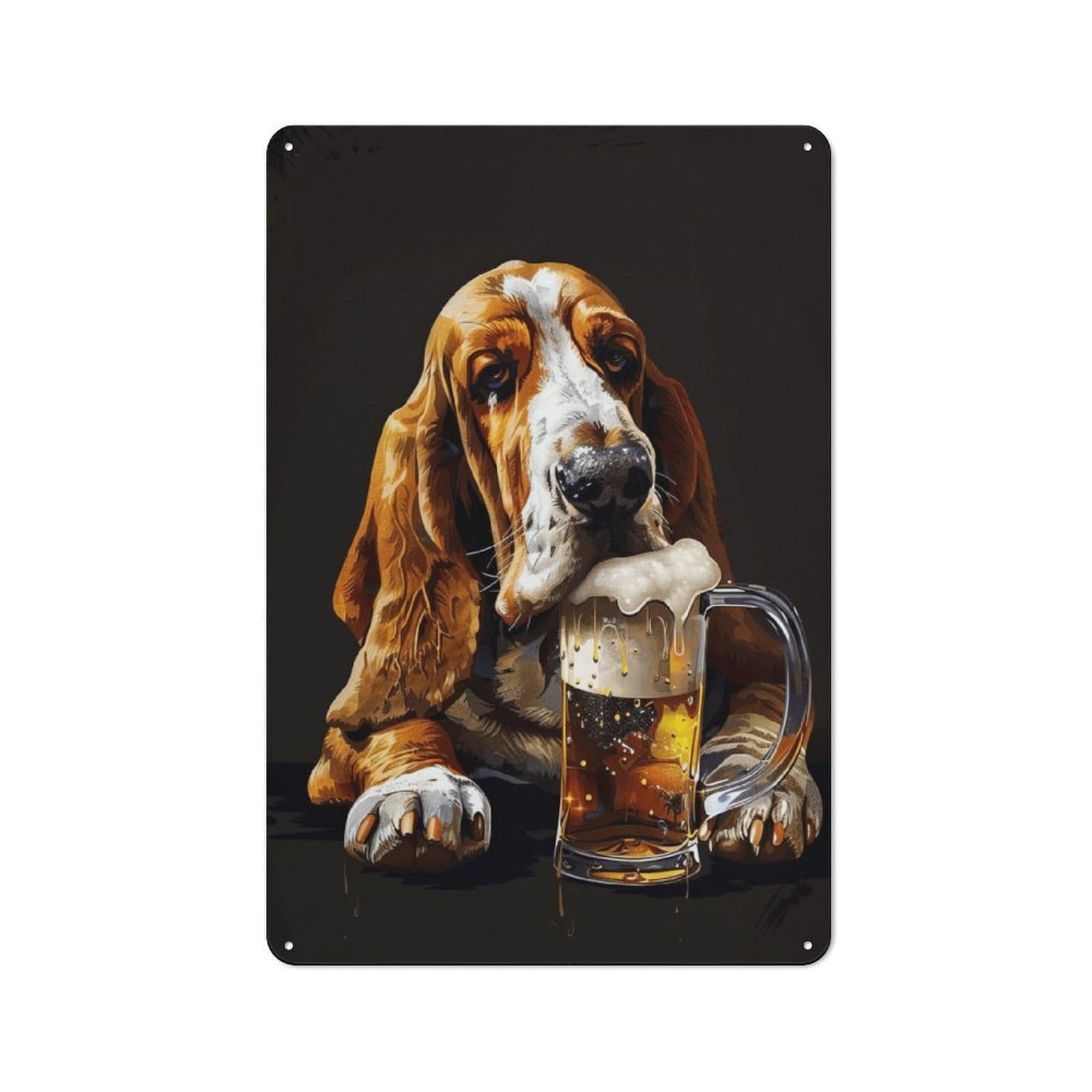 Junmoney Style-16 Retro Metal Sign With Dog Drinking Beer Mug Design 30X20cm, Distressed Look Retro Room Decor For Living Room, Hallway, Kitchen Or Cafe