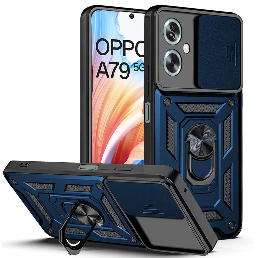 Aestmo Tough Armor Oppo A79 5G Polycarbonate Bumper Back Case Cover | Ring Holder & Sliding Camera Shield Cover | 360 Degree Protection Back Case Cover For Oppo A79 (Blue) (B0CV1C1DFZ) Amazon Price History, Amazon Price Tracker