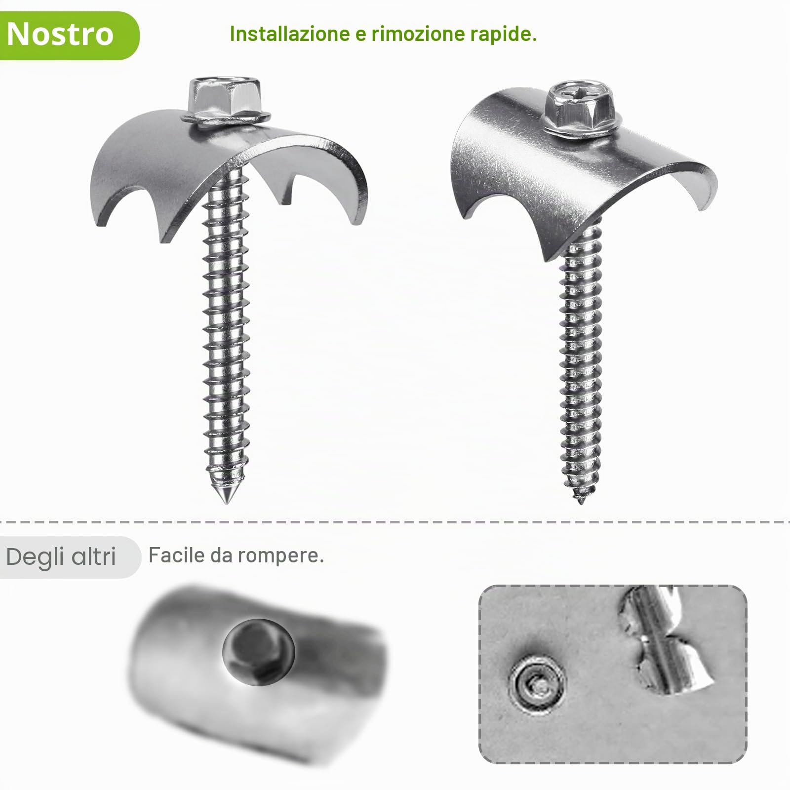 Insaga Graffette per recinzione metallica, chiodi per recinzione in acciaio inossidabile 304, graffette riutilizzabili, 200 viti per recinzione con fissatore per reti metalliche e recinzioni tessute