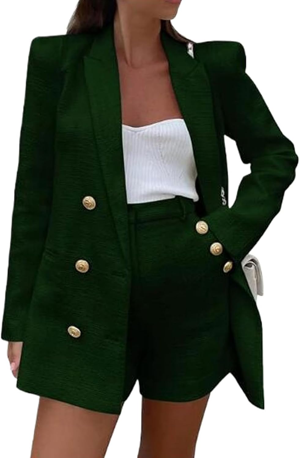 Women's 2 Pieces Pants Suit Office Lady Suit Blazer Short Pants Business Casual for Women Tuxedo Suits Set