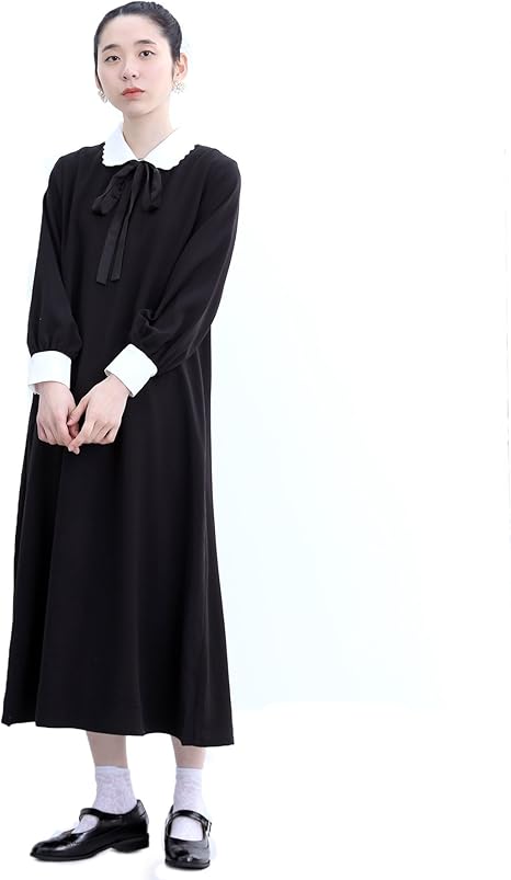 Amazon Co Jp メルロー Merlot リボン襟付きワンピース1196 Free ブラック 服 ファッション小物