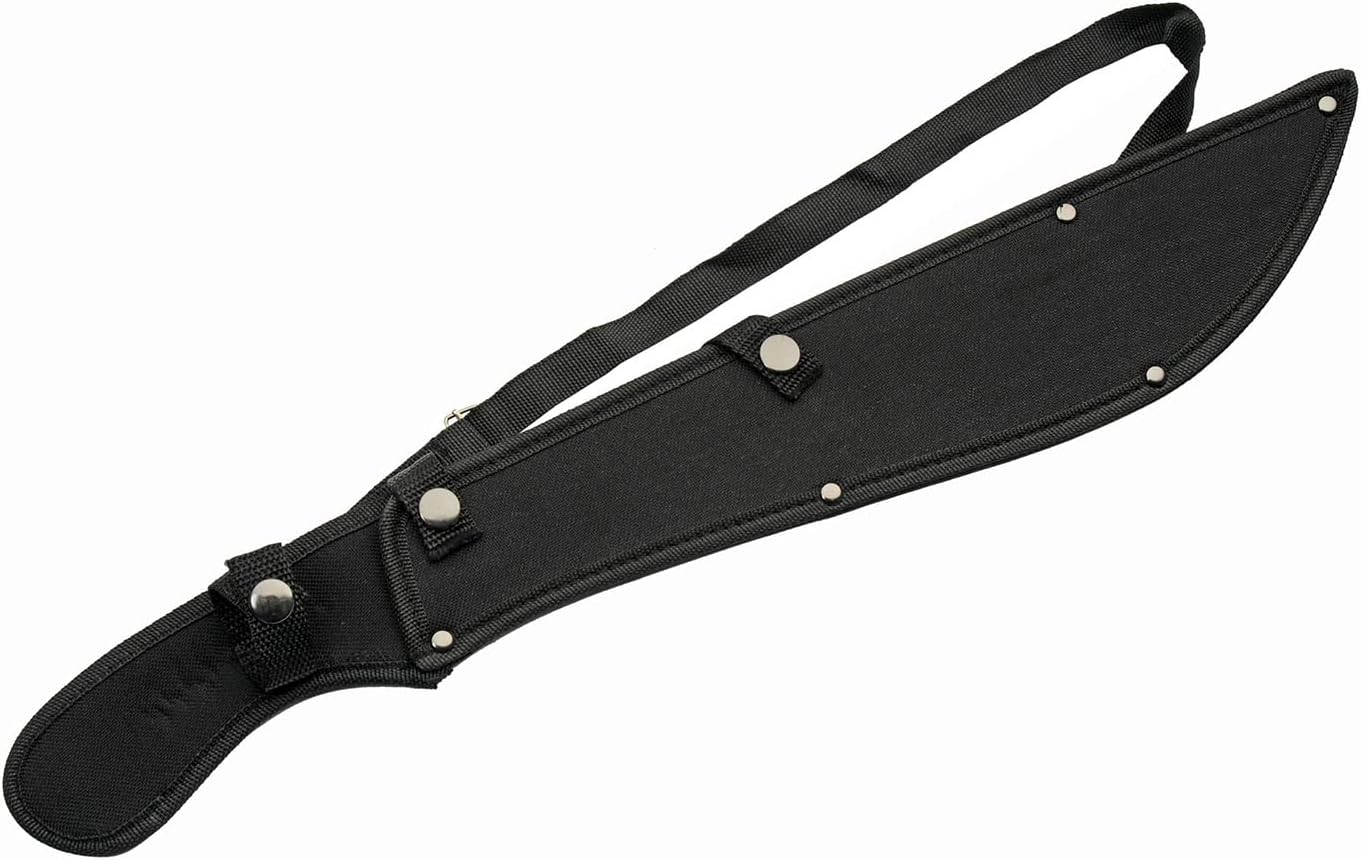 21" Bushweed Hunting Camping EDC Machete Long Knife Curved Sawback Black Full Tang Stainless Steel Blade Cord Wrapped Handle with Black Nylon Sheath