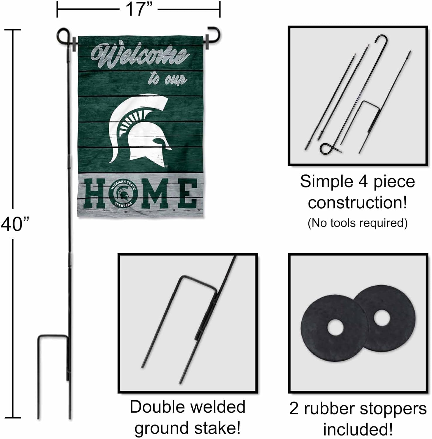 Michigan State Spartans Welcome to our Home Garden Flag with Stand Holder - Image 3