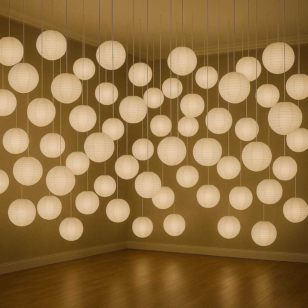 Paper Lanterns Mix Color Packs of 6 Round Paper Lanterns Lampshade (All Ivory/Cream, 12" (30 Cm)) — view 6