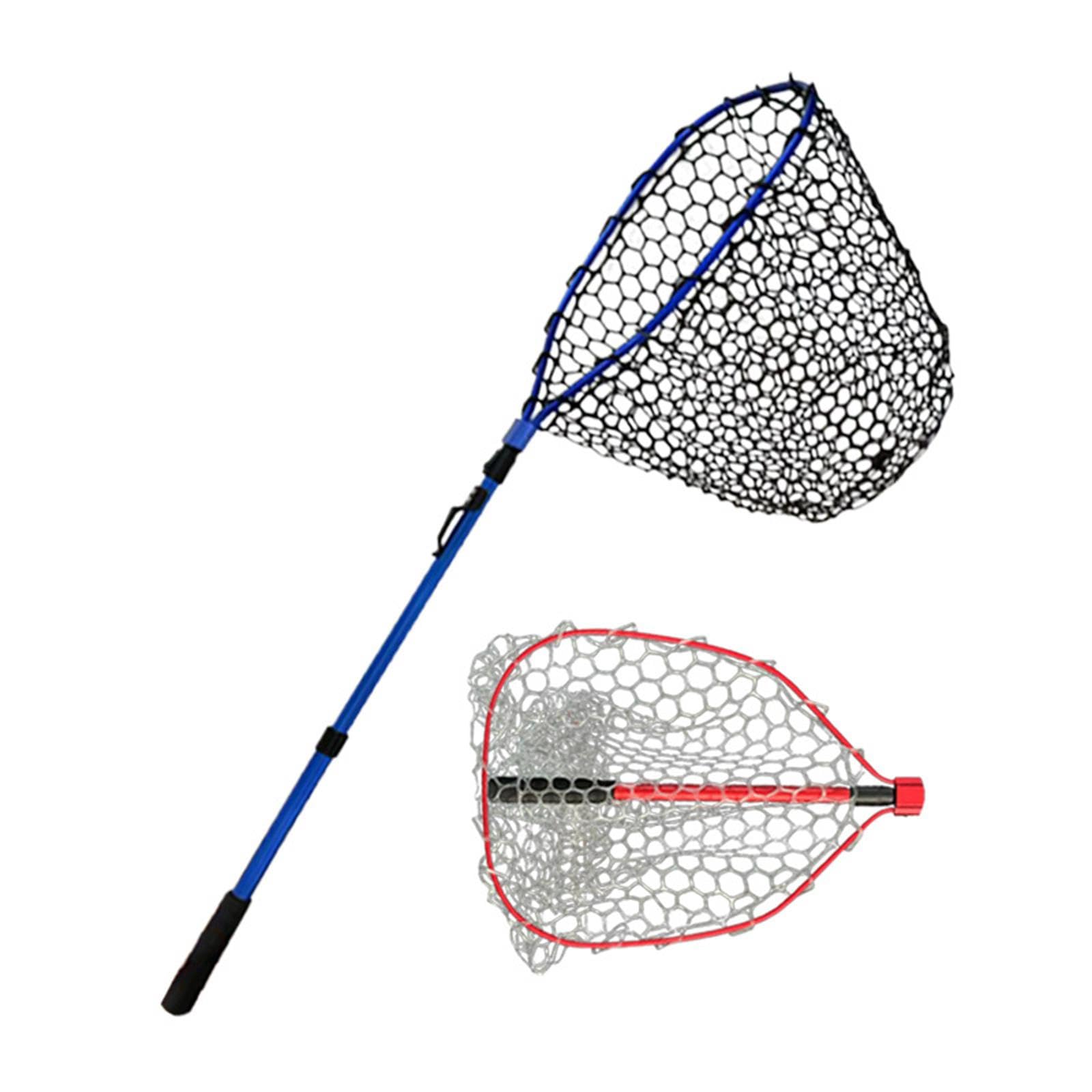 Épuisette de Pêche Filet Pliant Structure Aluminium Manche Extensible Filet Silicone Léger pour Attraper et Relâcher Poissons Adapté à La Pêche, Rouge
