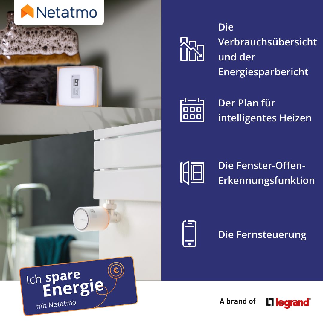 Netatmo Thermostat Intelligent, Energieeffizient. WiFi - Steuern Sie die Heizung per App aus der Ferne, Kompatibel mit einzelnen Heizkesseln, NTH01-AMZ