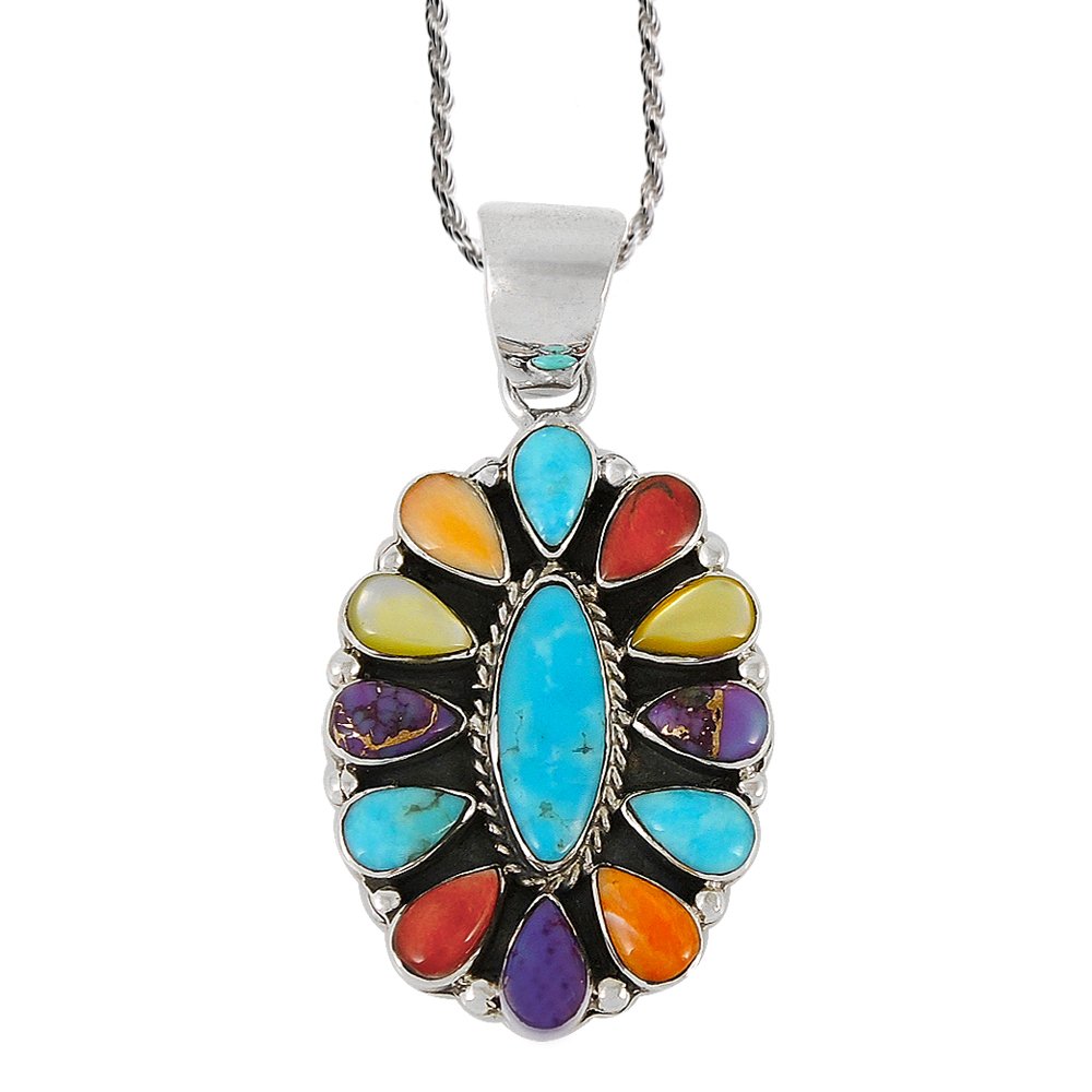 Turquoise Necklace 925 Sterling Silver & Genuine Gemstones Pendant 20"