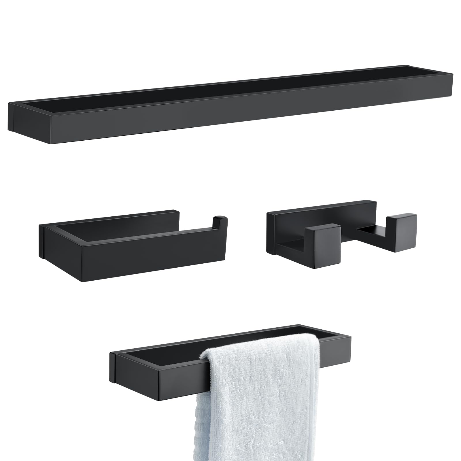 Set Accessori Bagno Nero Opaco 5 Pezzi – Porta Asciugamani 40 Cm, Porta Carta, Ganci – Acciaio Inox