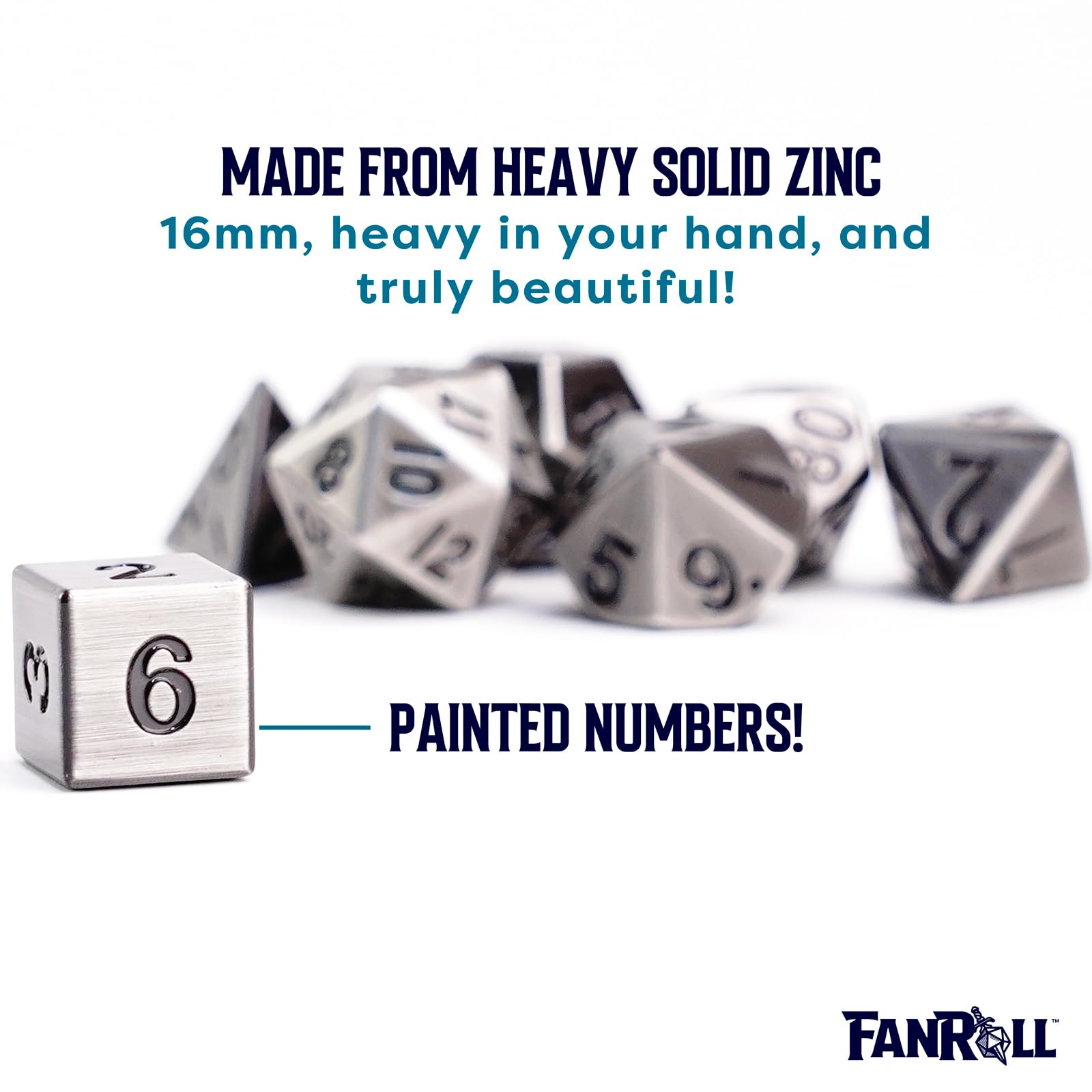 Metal Dice Polyhedral Set of 7 die (7) Antique Silver by Metallic Dice Games