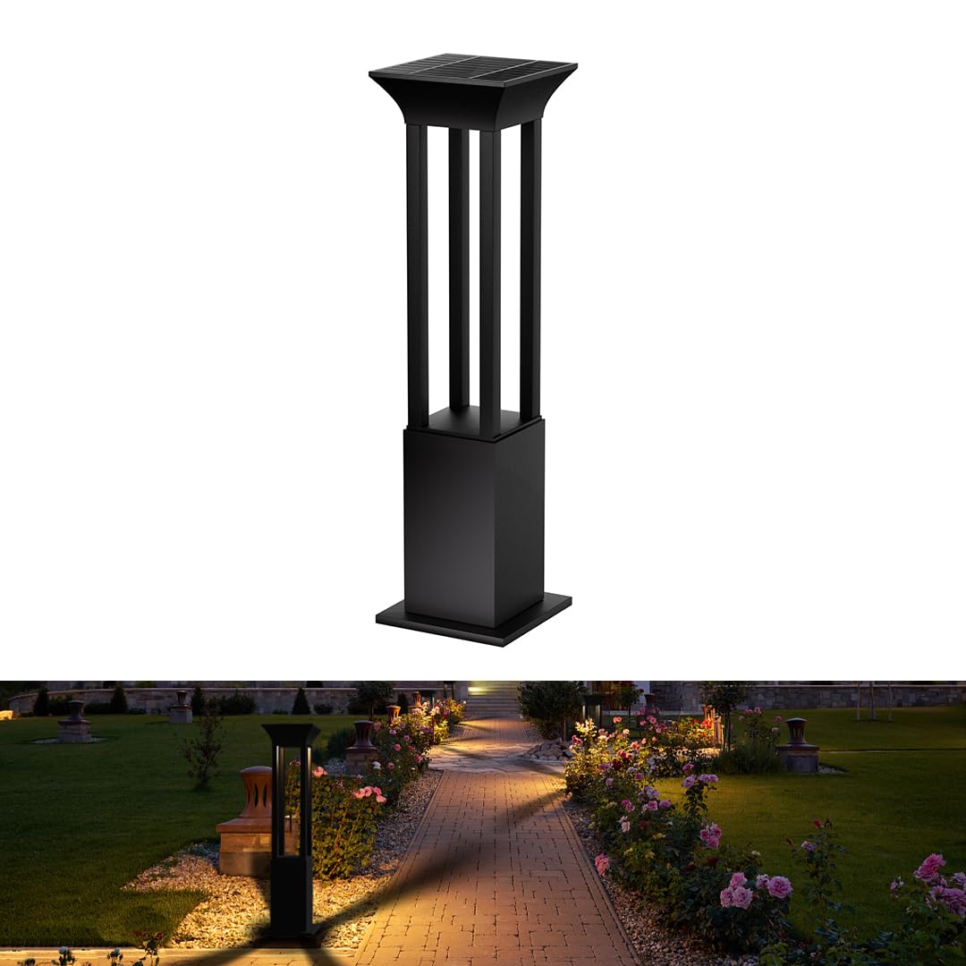 hardoll Aluminium Solar Outdoor Square Bollard Led Garden Lights For Waterproof Exterior Pathway Lamp Decoration(Pack Of 1-Warm White,Height=59Cm)-Battery Replaceable (B0D3HZNGQQ) Amazon Price History, Amazon Price Tracker