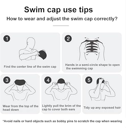 Miniatura 8 de Snadulor Gorra de natación plisada a la moda, gorra de natación de pelo largo, gorra de natación grande para mujer, no impermeable