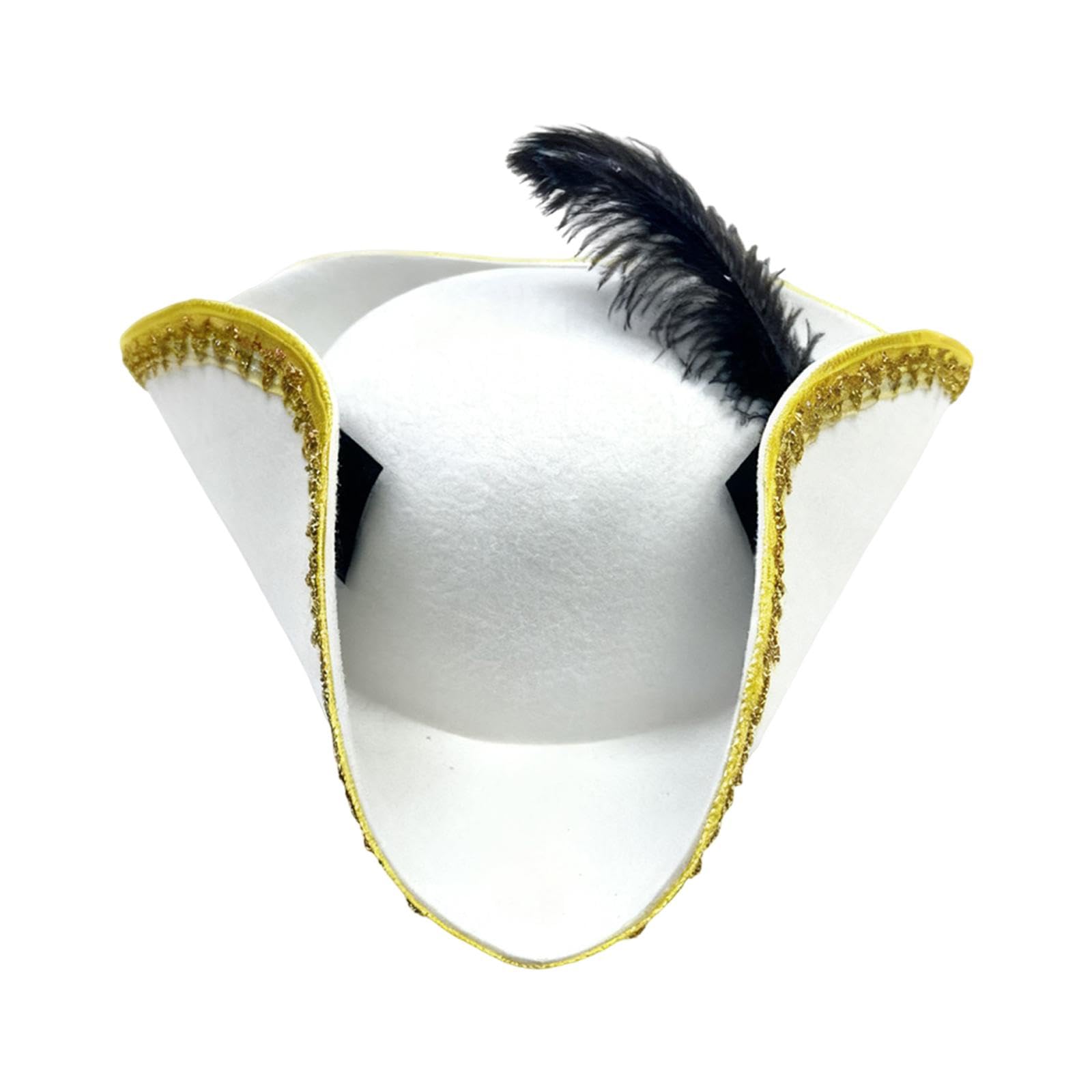 Pirate Hat Adults Tricorn Feather Buccaneer Costume Retro Cap Accessory Suitable for Theme Party Cosplay Masquerade Festivals Stage Photo Prop, White