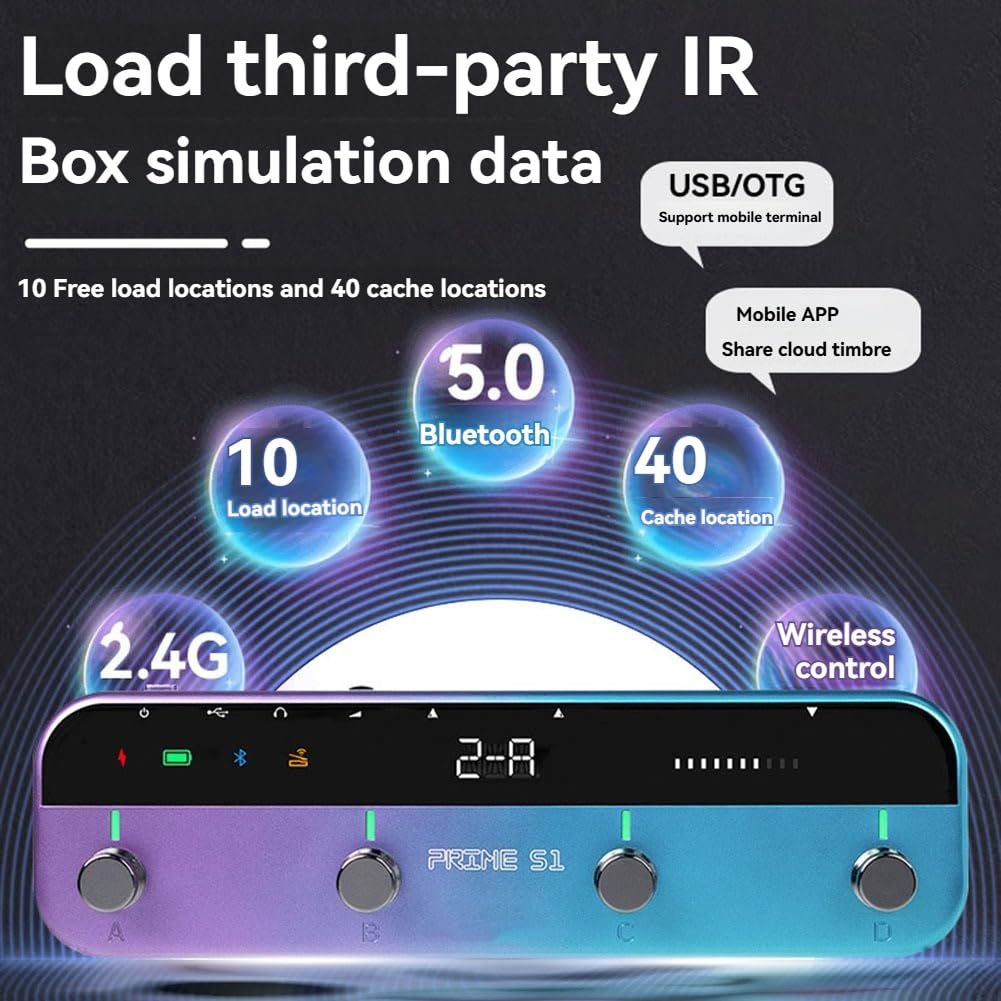 Pedale per Chitarra per Effettori PRIMES1 M1 con 149 Effetti Chitarra, Accordatore di Batteria Integrato con Supporto Bluetooth.