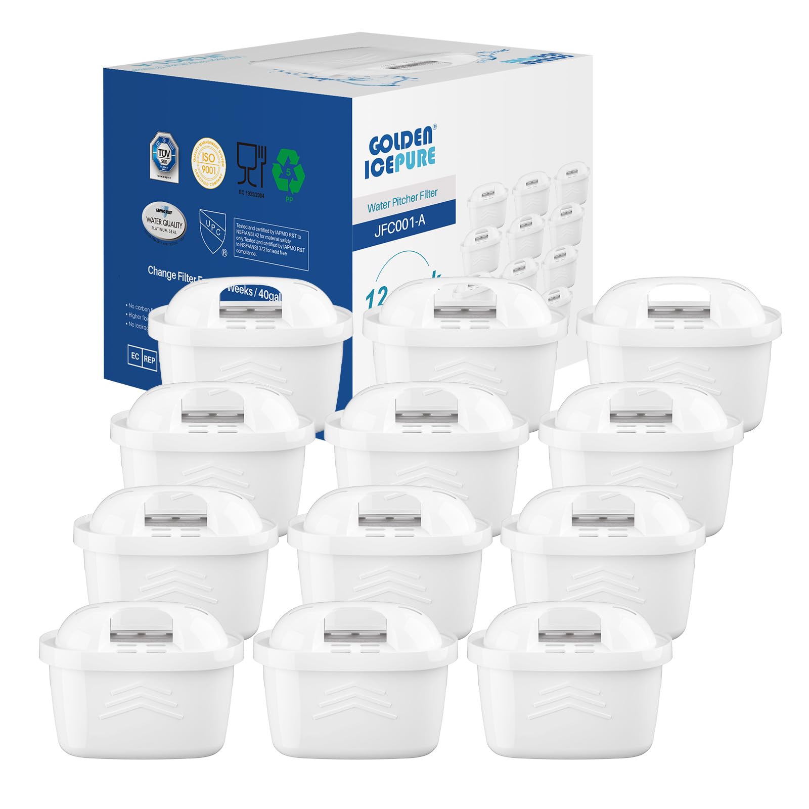 GOLDEN ICEPURE Filtre à eau pour bouilloire Compatible Avec Brita Maxtra+, Maxtra Plus, Mavea, Anna Duomax, 12 pièces