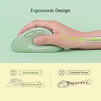 Vista 5 de Micropack Mouse Ergonómico Vertical Inalámbrico Bluetooth para Laptop MacBook PC Recargable Clic Silencioso 3 Modos Multidispositivo 2.4G DPI Verde