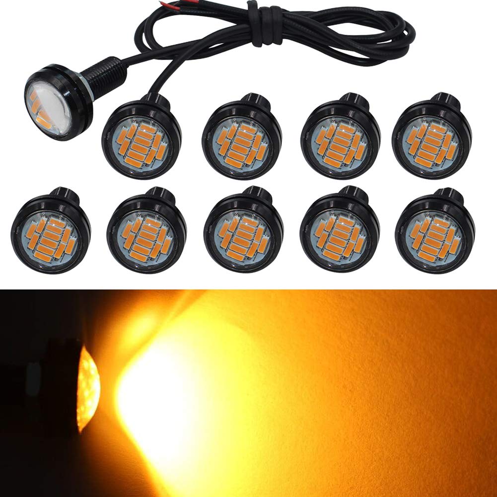Yolu 10-Pack Eagle Eye Lights Amber 4014 12-SMD 20mm Eagle Eye Led Bulbs Daytime Running Lights Reverse Tail Brake Turn Signal Light Tail Backup Lights Clearance Marker Lights 12V