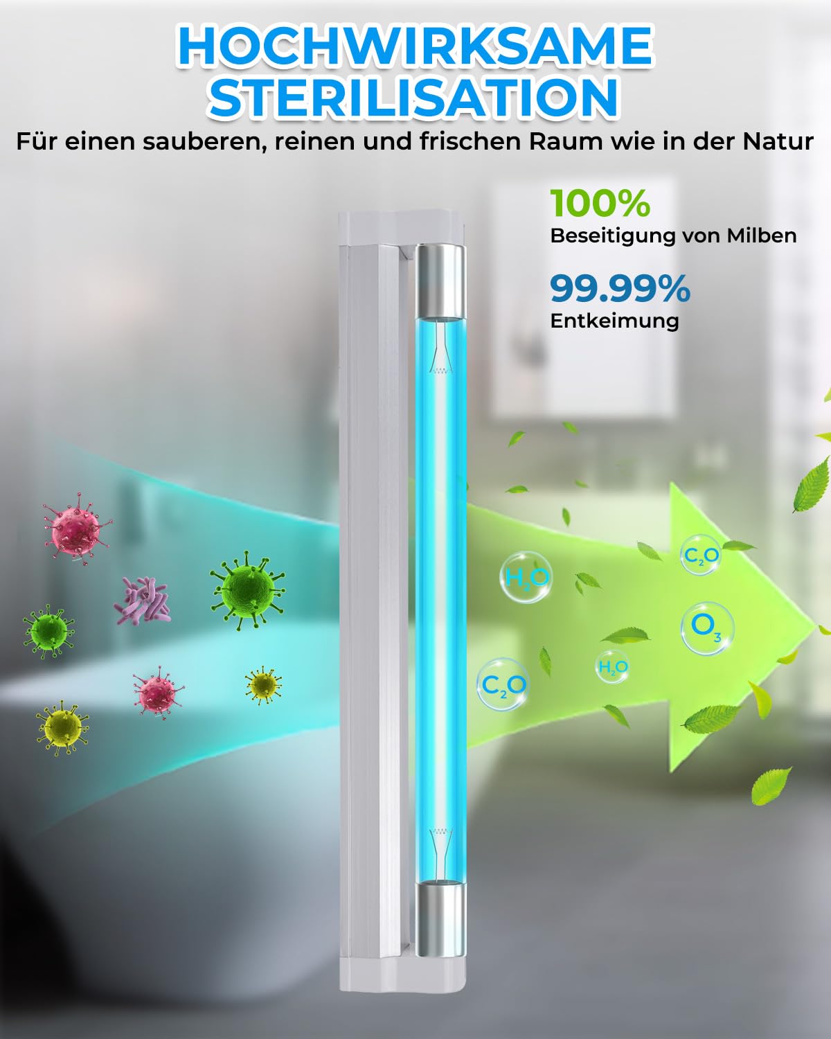 6W UV Lampe UVC Desinfektionslampe Ozon Licht mit Kabel und Stecker UV 253.7nm AC220-240V Perfekt für Schuhe, Kleiderschrank, Schrank, Badezimmer, Frische Luft