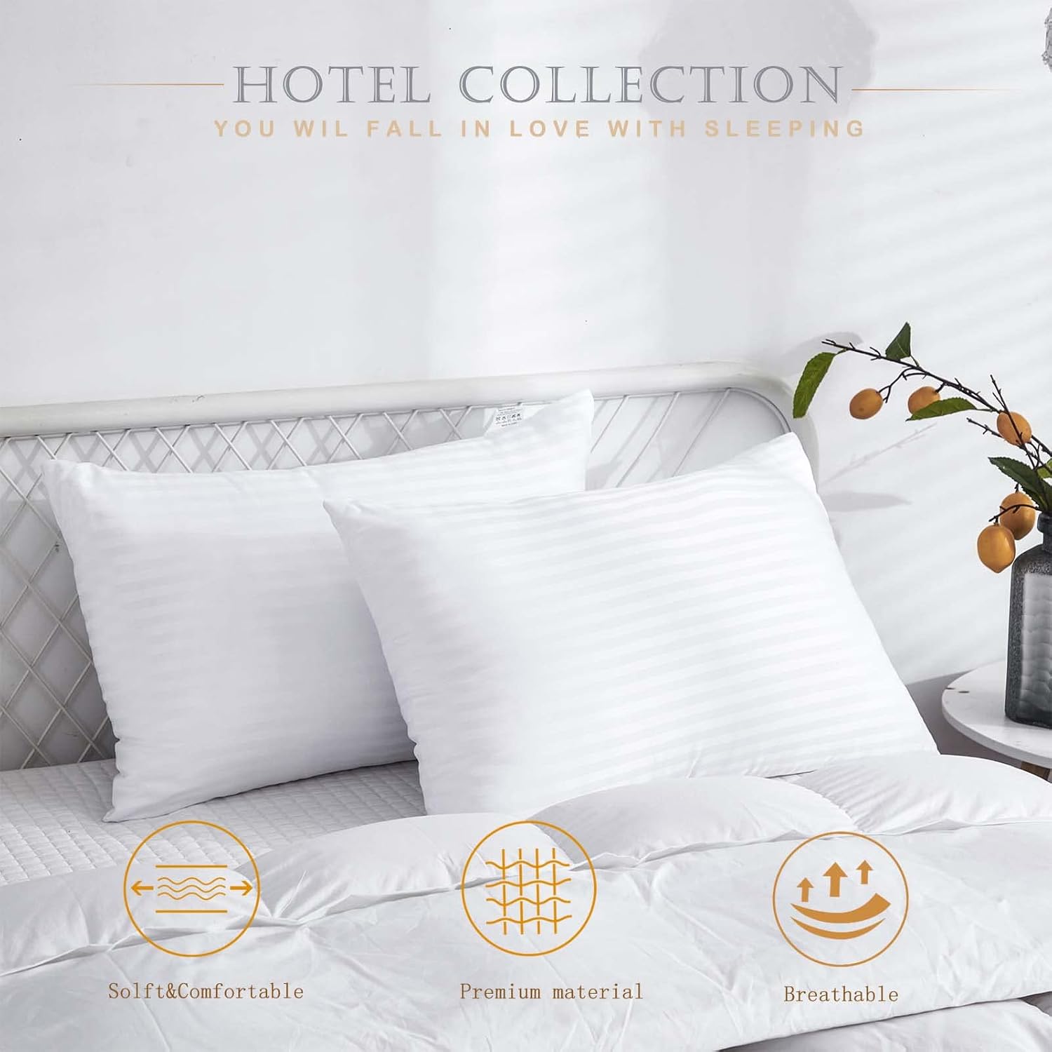 Reberyle Bed Pillows for Sleeping 2 Pack, Queen Size Premium Quality Ultra Soft Bed Pillows, Luxury Breathable Fluffy Hotel Pillow for Back & Side Sleepers