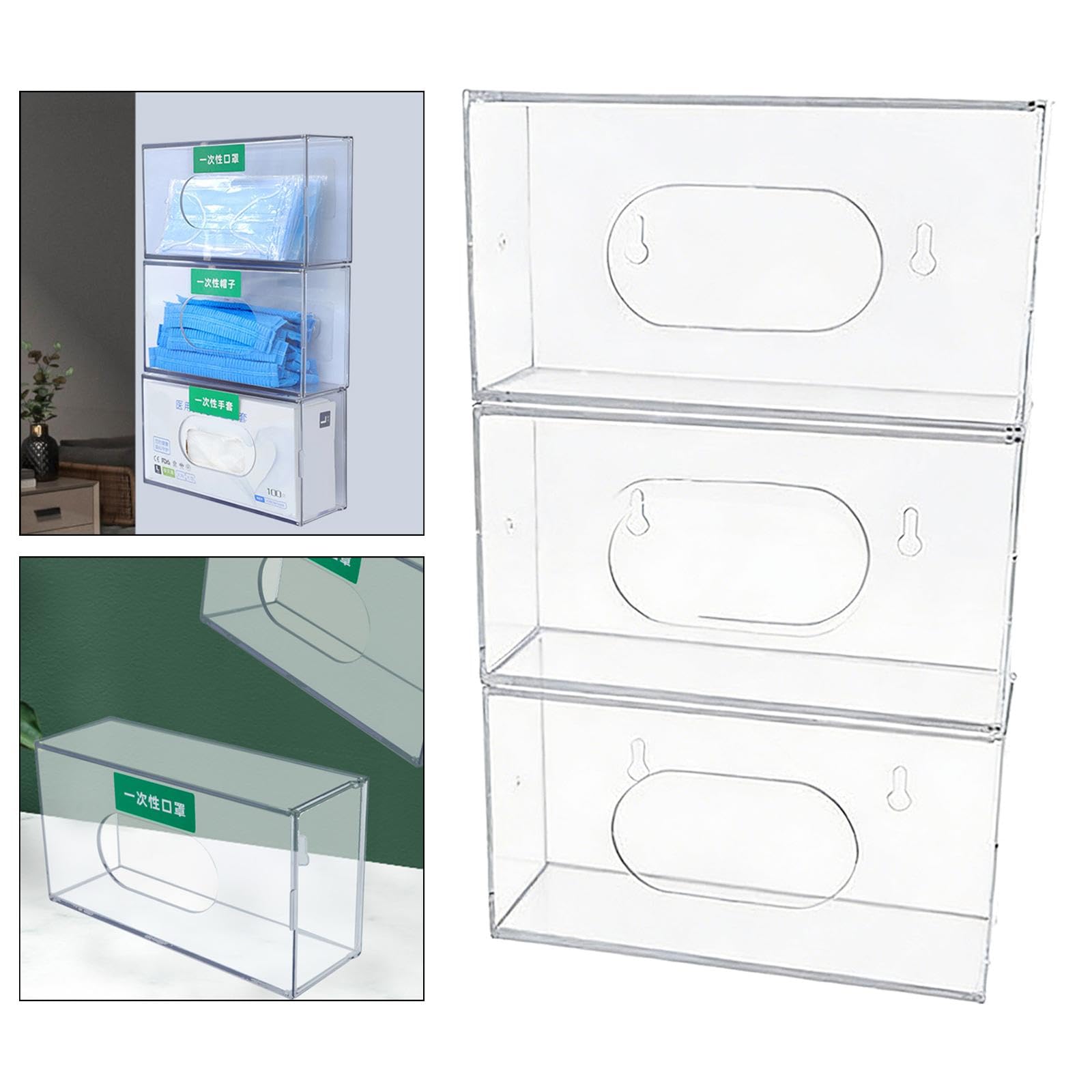 Gralara 3 Stück Handschuhspender Box Wandmontiert Aufbewahrungsbox Organizer Behälter PETG Material Transparent für Labor Küche Reinigung, 3 Stück