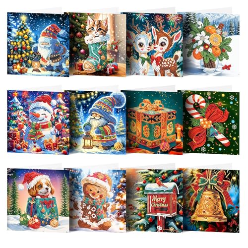 Tarjetas de Navidad de pintura de diamantes 5D pack de 12 postales navideñas DIY para adultos