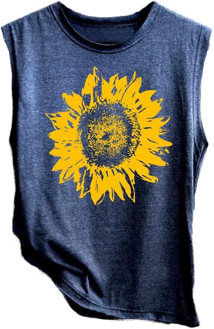FAYALEQ Sunflower Tank Top Women Summer Sunflower Graphic Tee T Shirts Vacation Beach Sleeveless Casual Vest Shirts