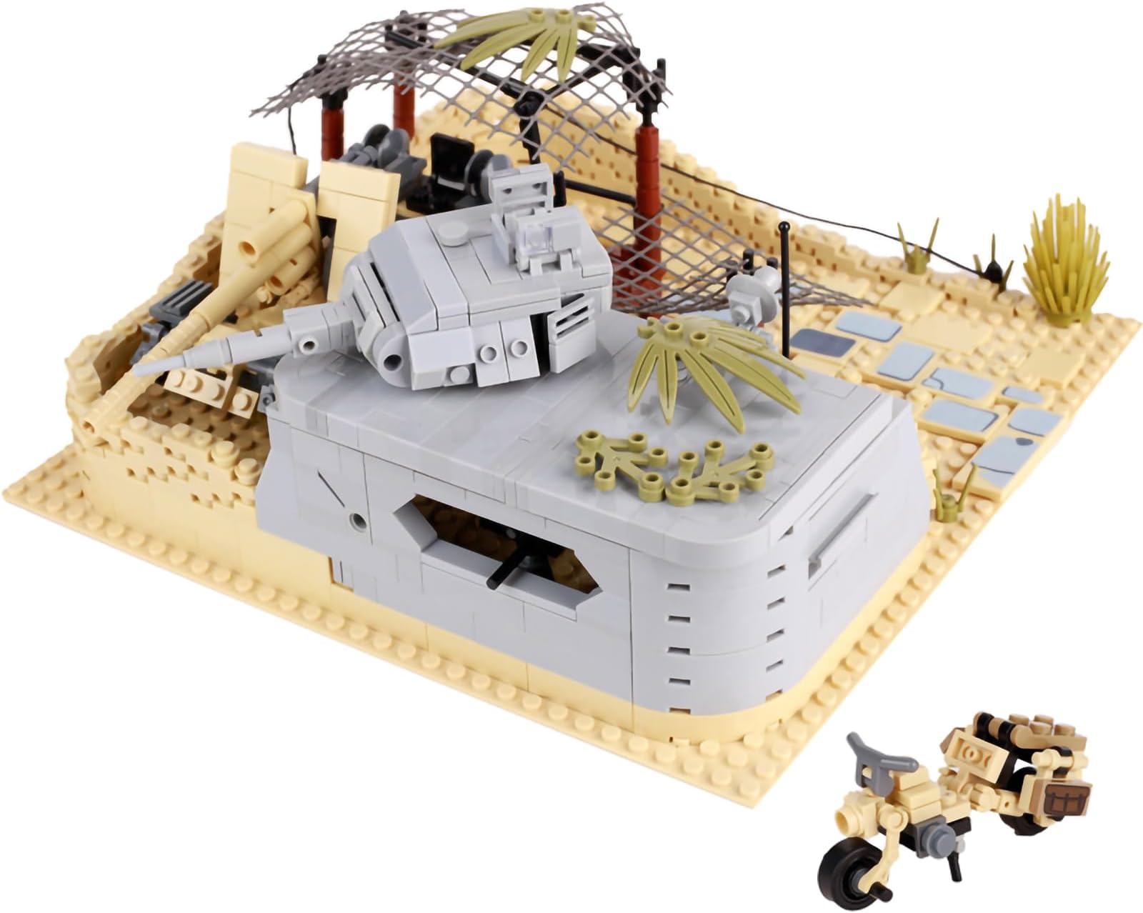 German Military WWII Defense fortifications Set Flak 88 Anti-Aircraft Gun Motorcycle Block Brick Model World War 2 Building Blocks Toy for Kids and Adults