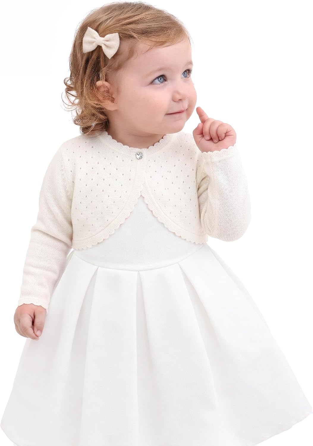 Lilax Baby Girls' Knit Long Sleeve One Button Closure Bolero Shrug