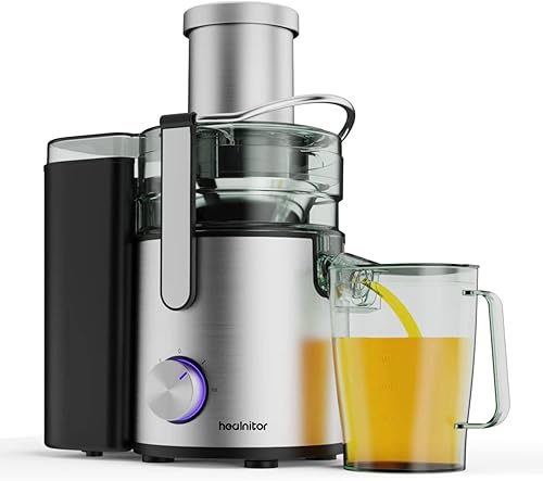 Exprimidor centrífugo LED de 3 velocidades de 1000 W, máquinas extractoras de jugo Healnitor para verduras y frutas, fácil de limpiar, sin BPA, alto