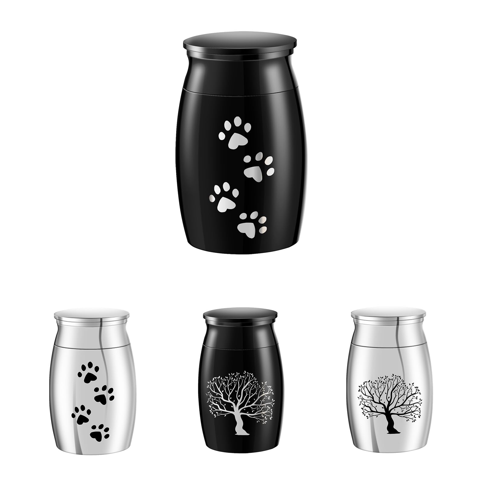 Cremation Urns for Human Ashes, Decorative Urns, Urns for Human & Pets, Funeral Urns - Pewter, Small Keepsake, Stainless Steel Urn, Paw Print Urn - Black