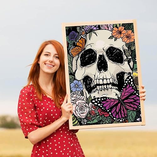 Miniatura 3 de tigdtiu Pintura de diamante 5D para adultos, calavera y mariposa, kits de arte de diamantes para adultos principiantes, arte redondo de diamantes