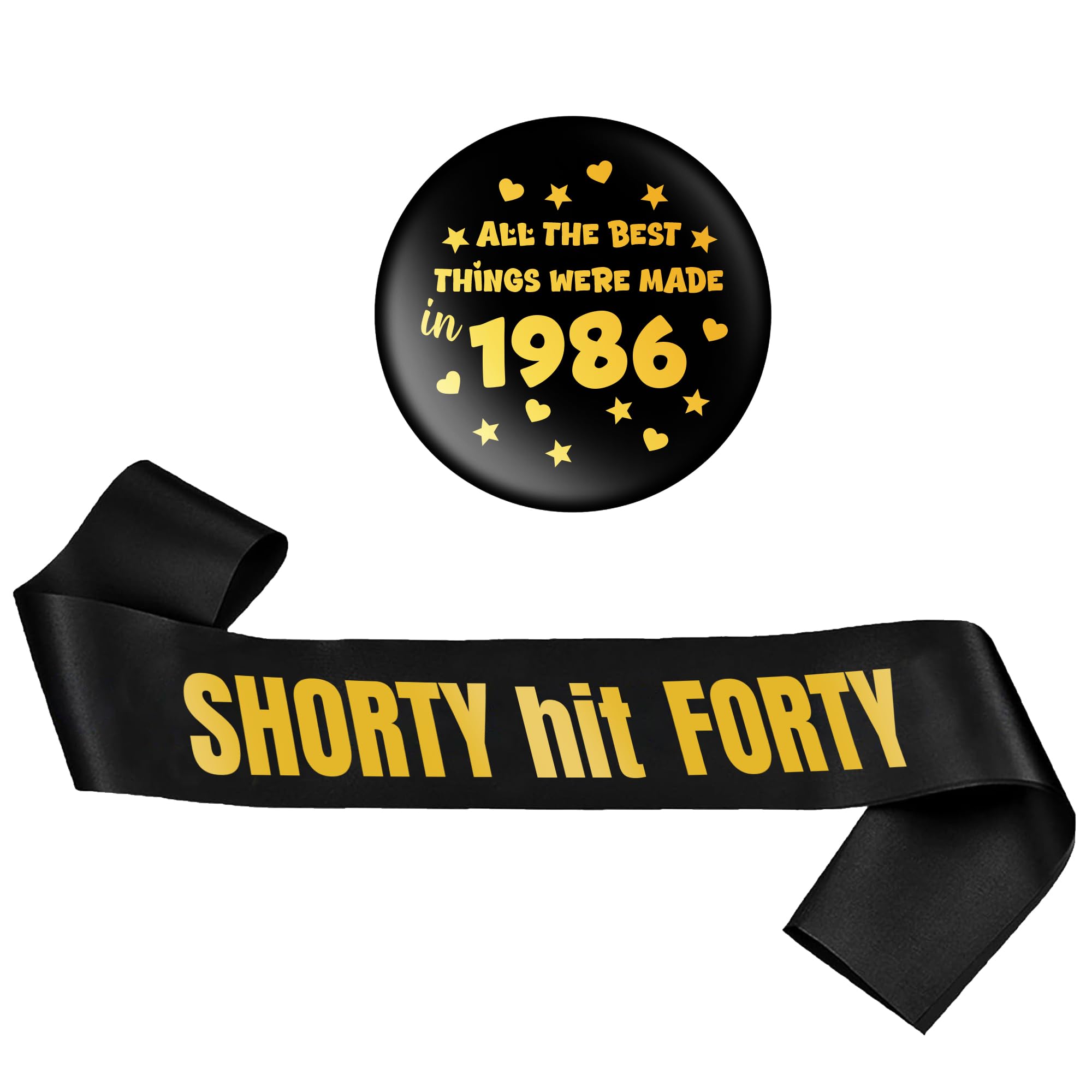 40th Birthday Decoration Sash Badge - 2 Pcs Black Gold All The Best Things Were Made 1986 Button Badge Shorty Hit Forty Sash Party Supplies for Men Women Happy 40 Years Old Birthday Decor — image 1