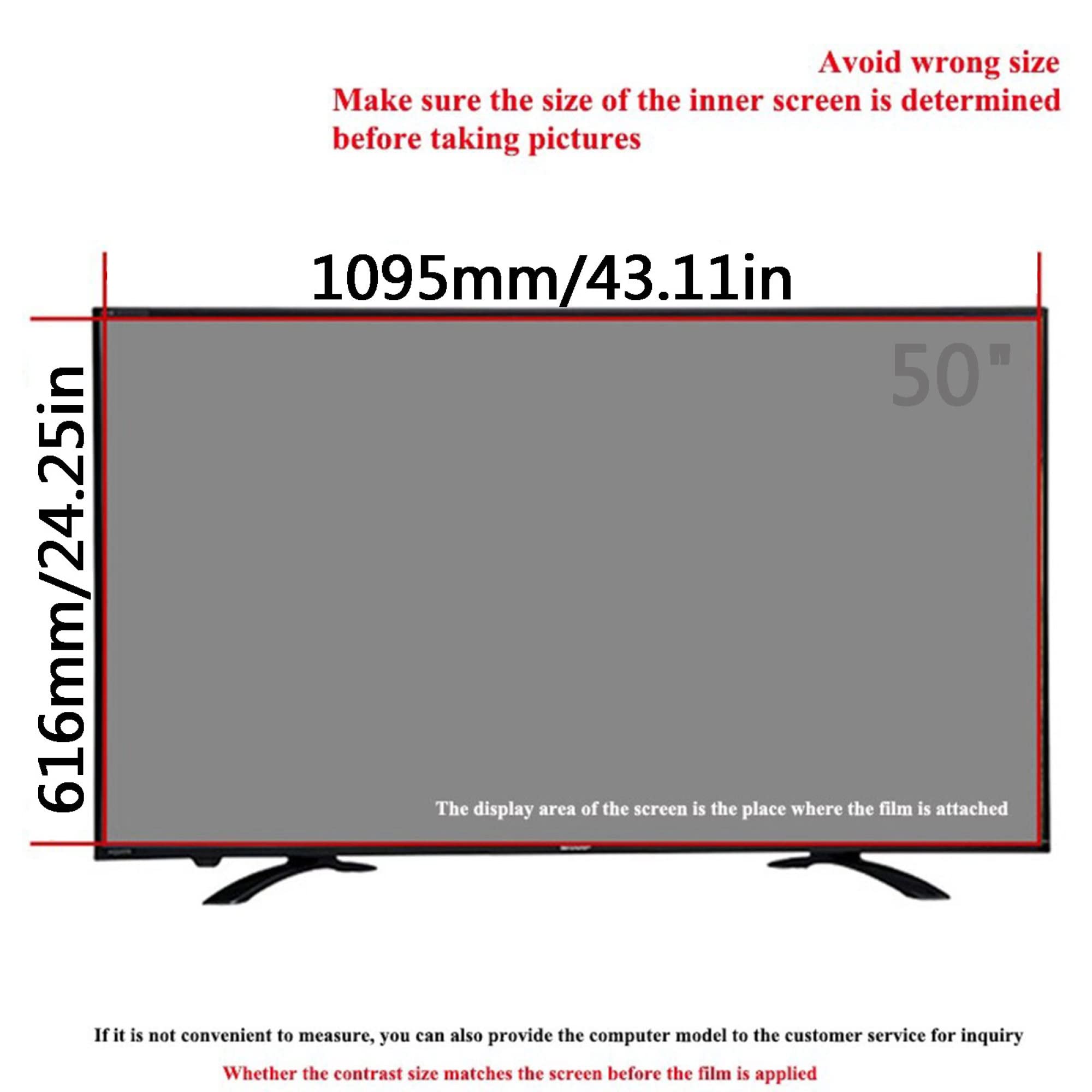Monitory 50-calowe, antyodblaskowe, filtr ekranu blokujący niebieskie światło, zapobiegają zmęczeniu oczu, bez pęcherzyków powietrza do LCD, LED, 4K OLED i QLED HDTV - 50 cali, 1095 x 616 mm