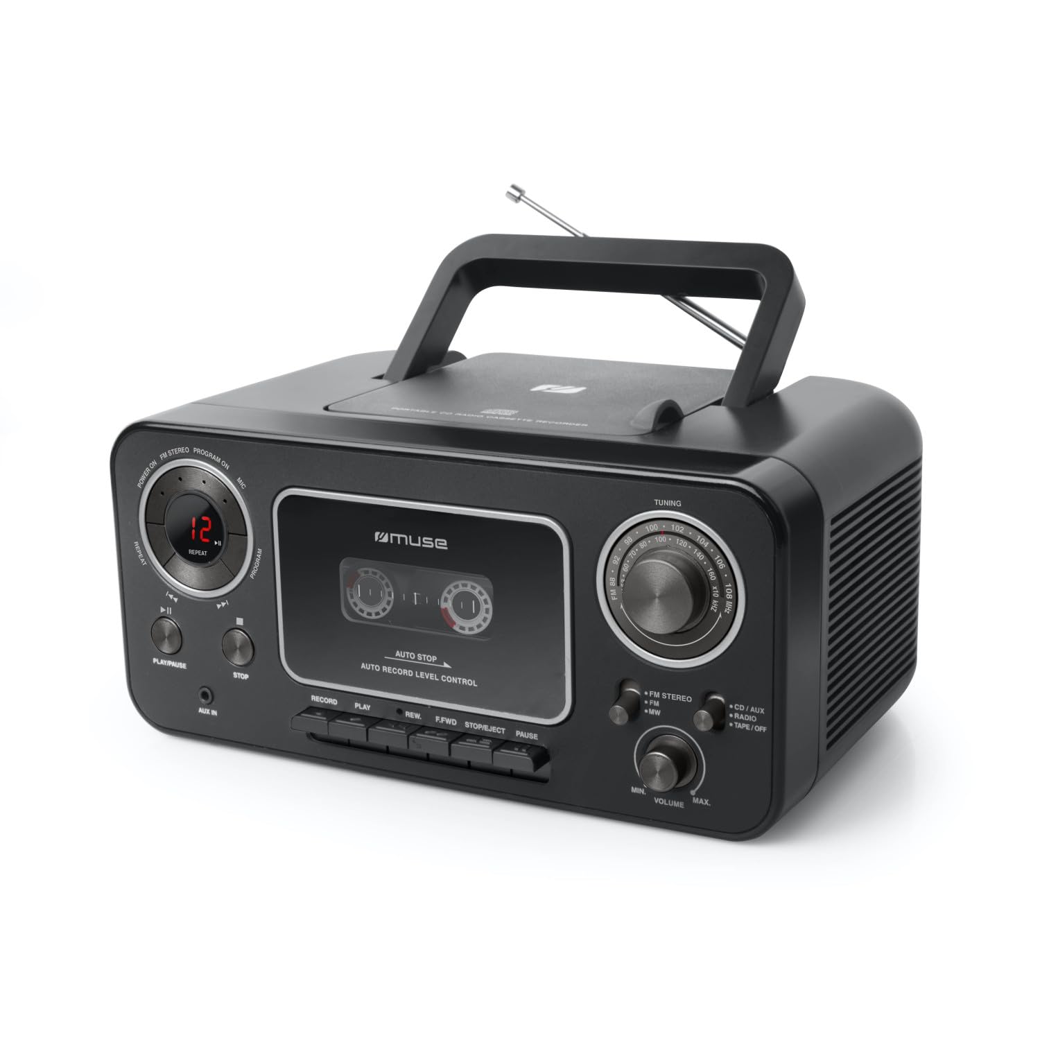 Radio Cassette CD Muse M-182-RDC - Affichage LED - Fonction répétition Totale ou partielle - Lecteur Cassette - Antenne FM