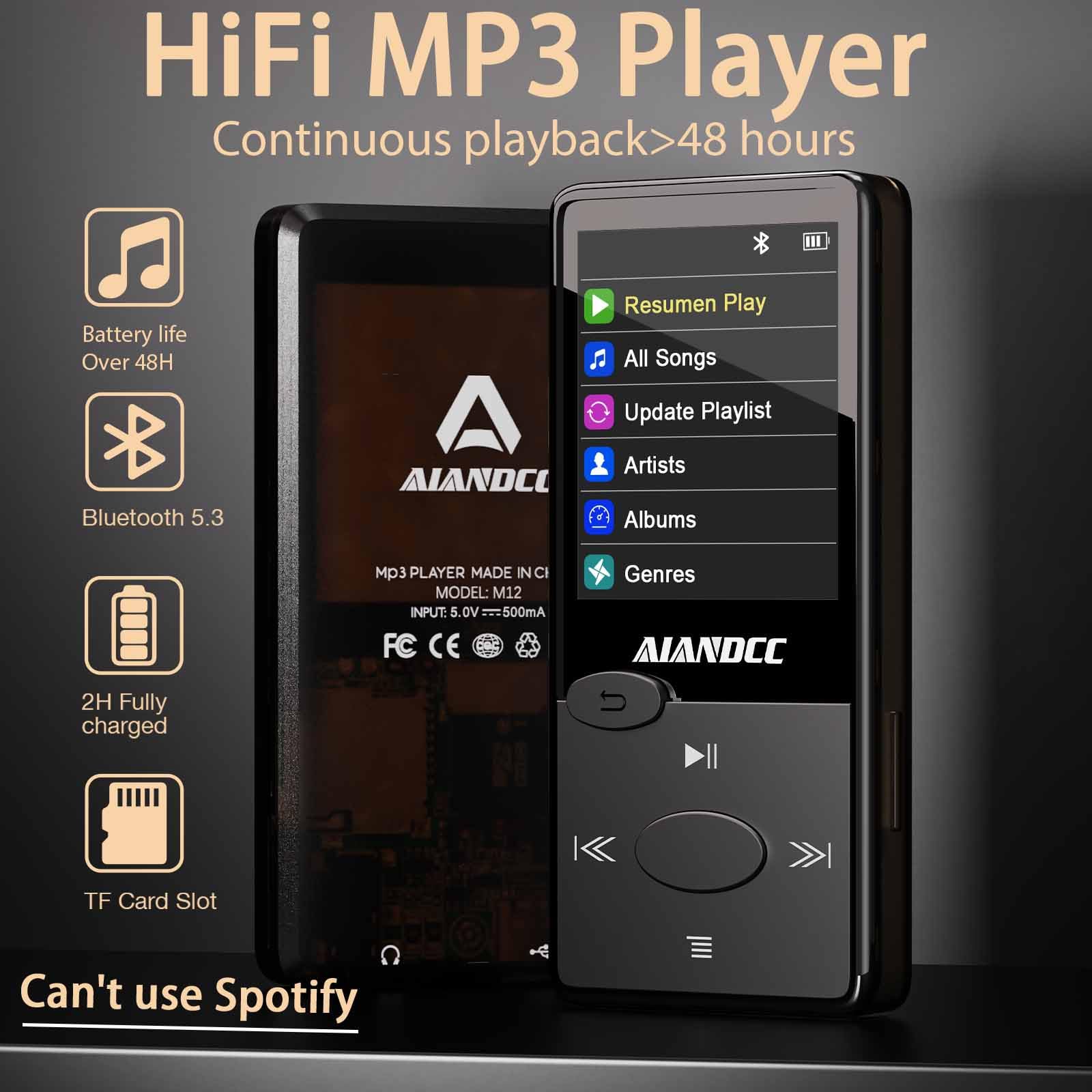 Lecteur MP3 Bluetooth Son HiFi avec Radio FM, Baladeur Bluetooth, Écouteurs Inclus