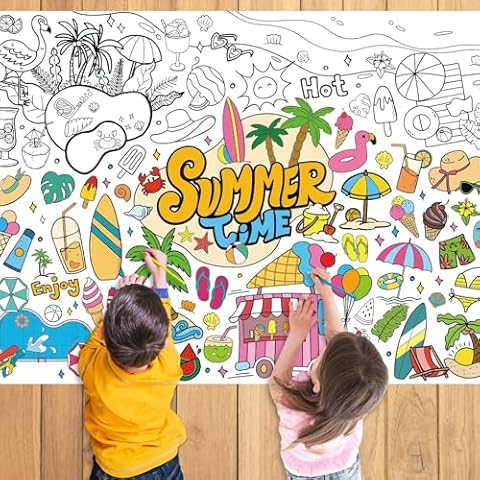 AUNMER Summer Theme Coloring Tablecloth,43.3 x 31.5 Inch Giant Coloring Poster for Kids,Coloring Paper Roll for Party Activities,Color-in Activities Games,Birthday Crafts for Kids Party Cover