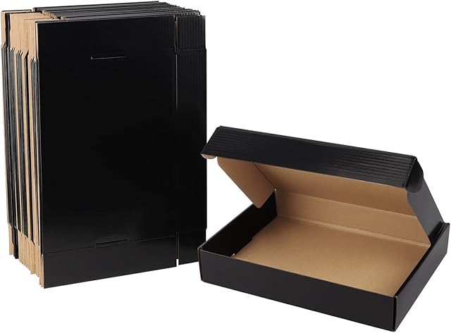 EXYGLO 11x8x2 inch Cardboard Postal Boxes 25 Pack, 280x204x51 mm Black Gift Boxes for Packaging, Medium Shipping Box Mailers for Posting Mailing Small Business