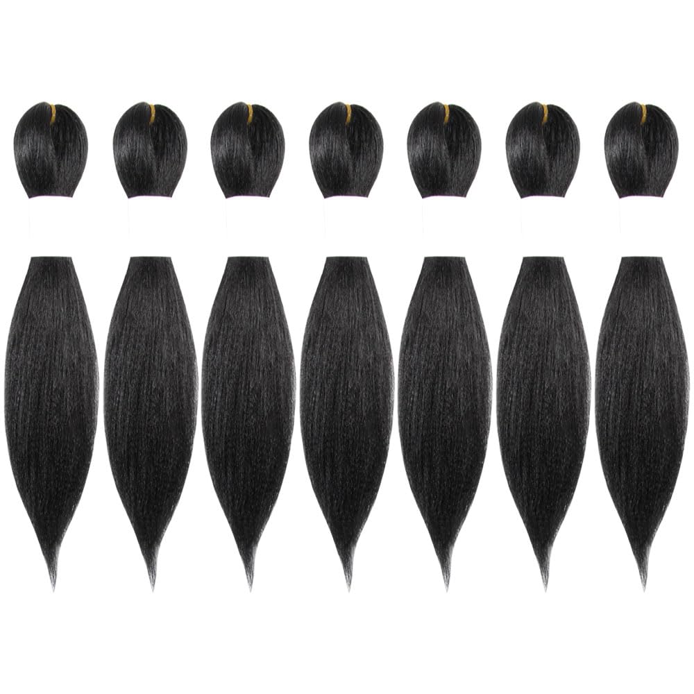WUDAS Black Braiding Hair 10 Inch Short Pre Stretched Hair Straight Yaki Texture Synthetic Hair Extensions Softness, 7 Packs