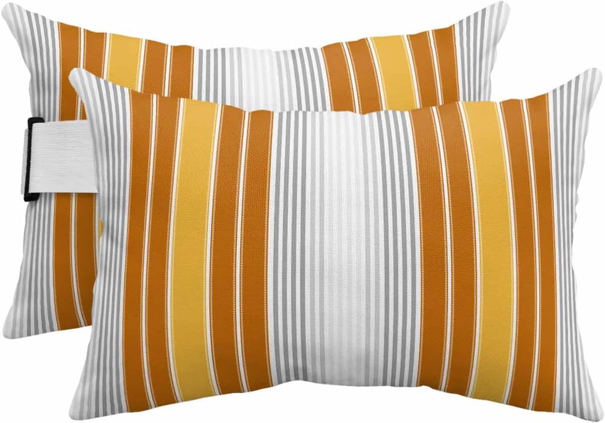 Pack of 4 Outdoor Lumbar Pillow Covers, Purple Gray Stripes Waterproof Throw Pillow Covers Set, Modern Simple Abstract Vertical Lines Outdoor Decorative Cushion Case for Patio Beach, 11x16 Inch