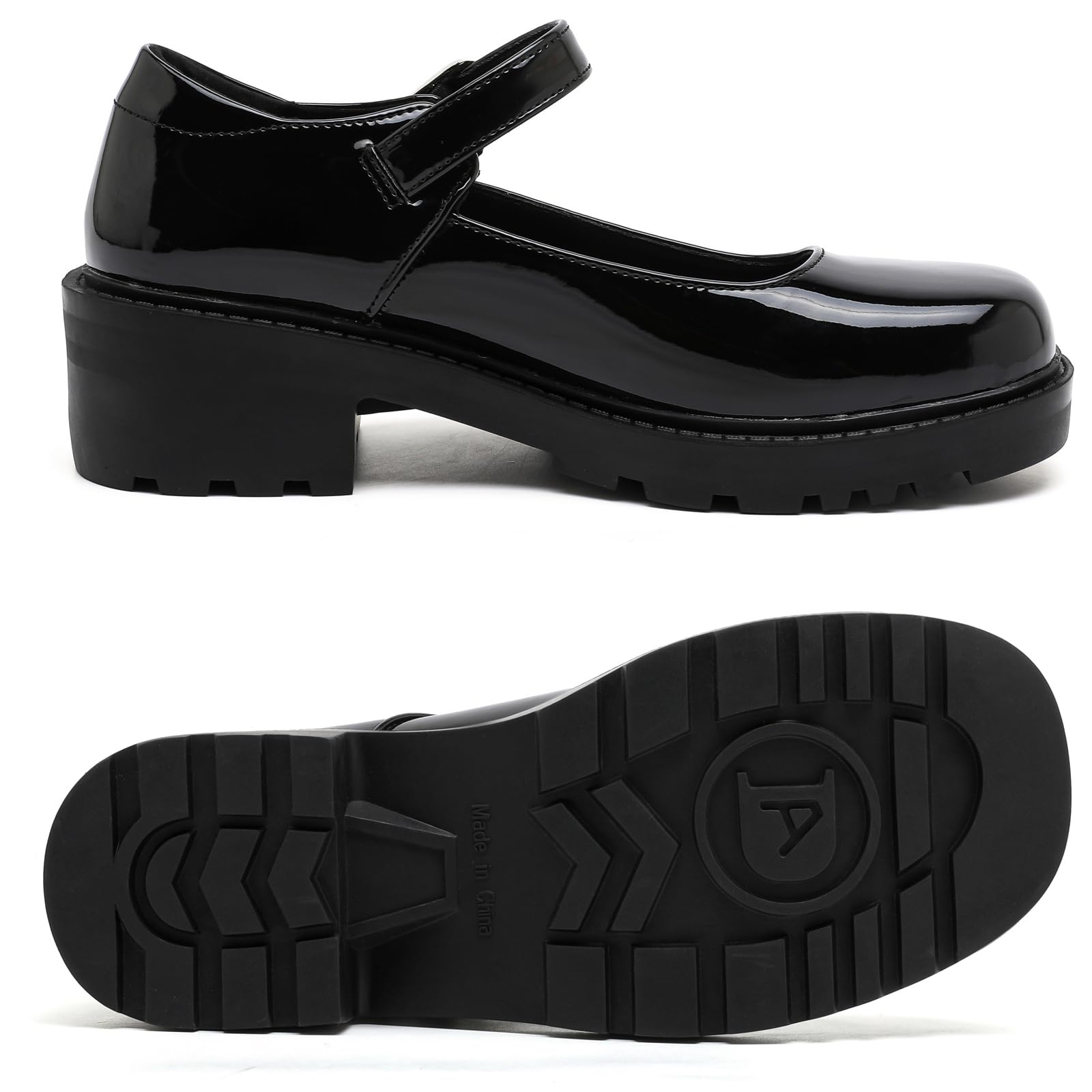 DADAWEN Chaussures Mary Jane Femme Cuir Verni Noir Plateforme Épaisse Talon Lolita École Antidérapantes