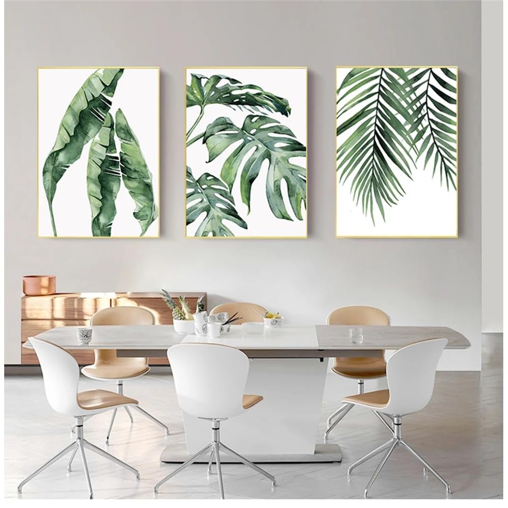 WUHBCZ Wall Posters-Abstract Watercolor Leaves Wall Art Canvas Painting Green Plant Nordic Style Posters and Prints Picture Living Room Home Decoration-40 * 60cm/3PCS (No Frame)