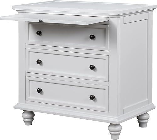 Miniatura 7 de KLMM Moderna mesita de noche de 3 cajones para dormitorio, mesa auxiliar con bandeja extraíble, mesa auxiliar de madera para dormitorio, pasillo,