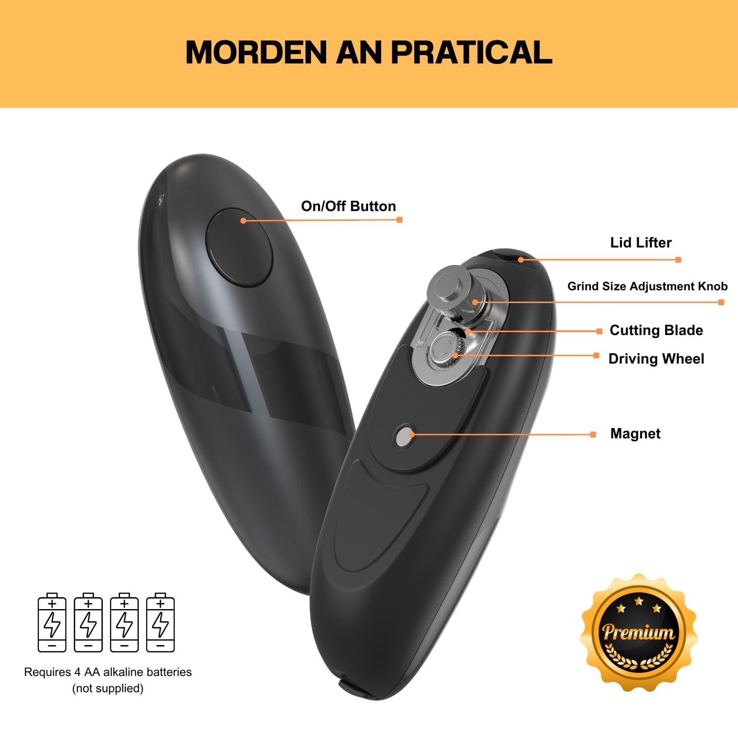 Auto Electric Can Opener, Handheld Can Opener for Kitchen, Seniors & Arthritis Sufferers, Hands-Free with One-Hand Operation, Smooth Edge, Portable & Battery Operated, Black