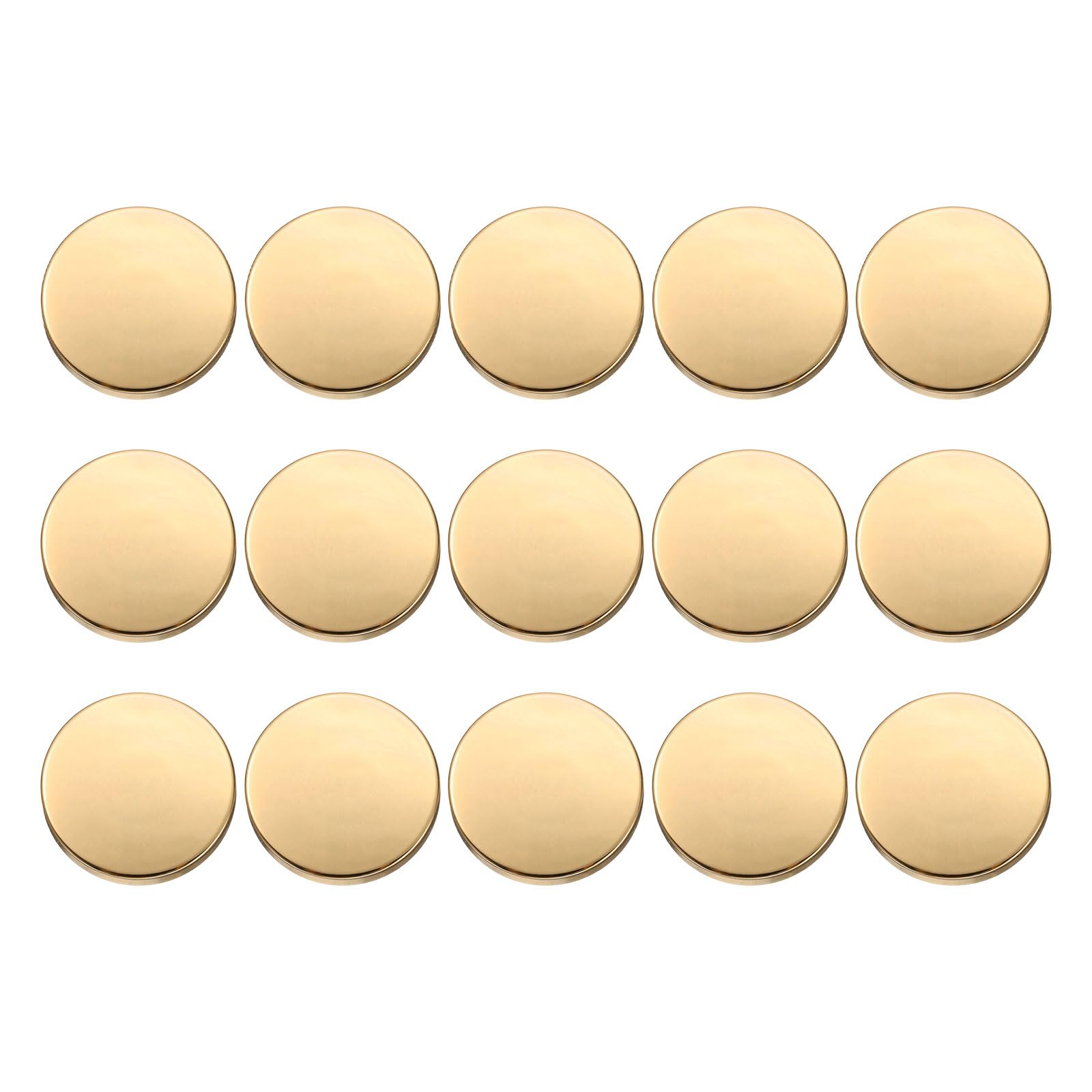 sourcing map 15pcs Metal Round Buttons 25mm Zinc Alloy Shank Flat Sewing Craft Replacement Buttons for Clothing Decoration DIY Accessories, Bright Gold