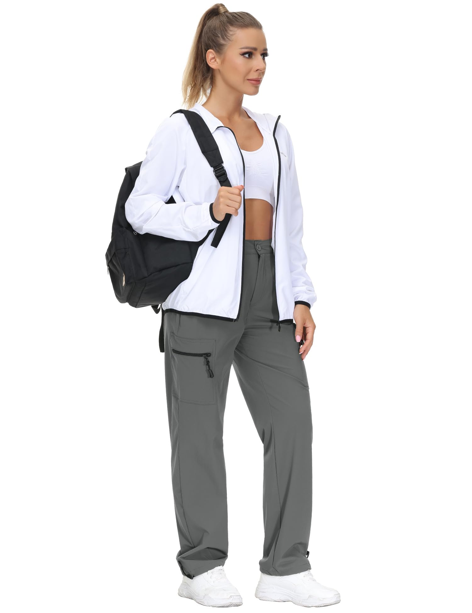 Rapbin Pantalones de senderismo para mujer, pantalones cargo 2025, ligeros, de verano, de secado rápido, transpirables, con bolsillos