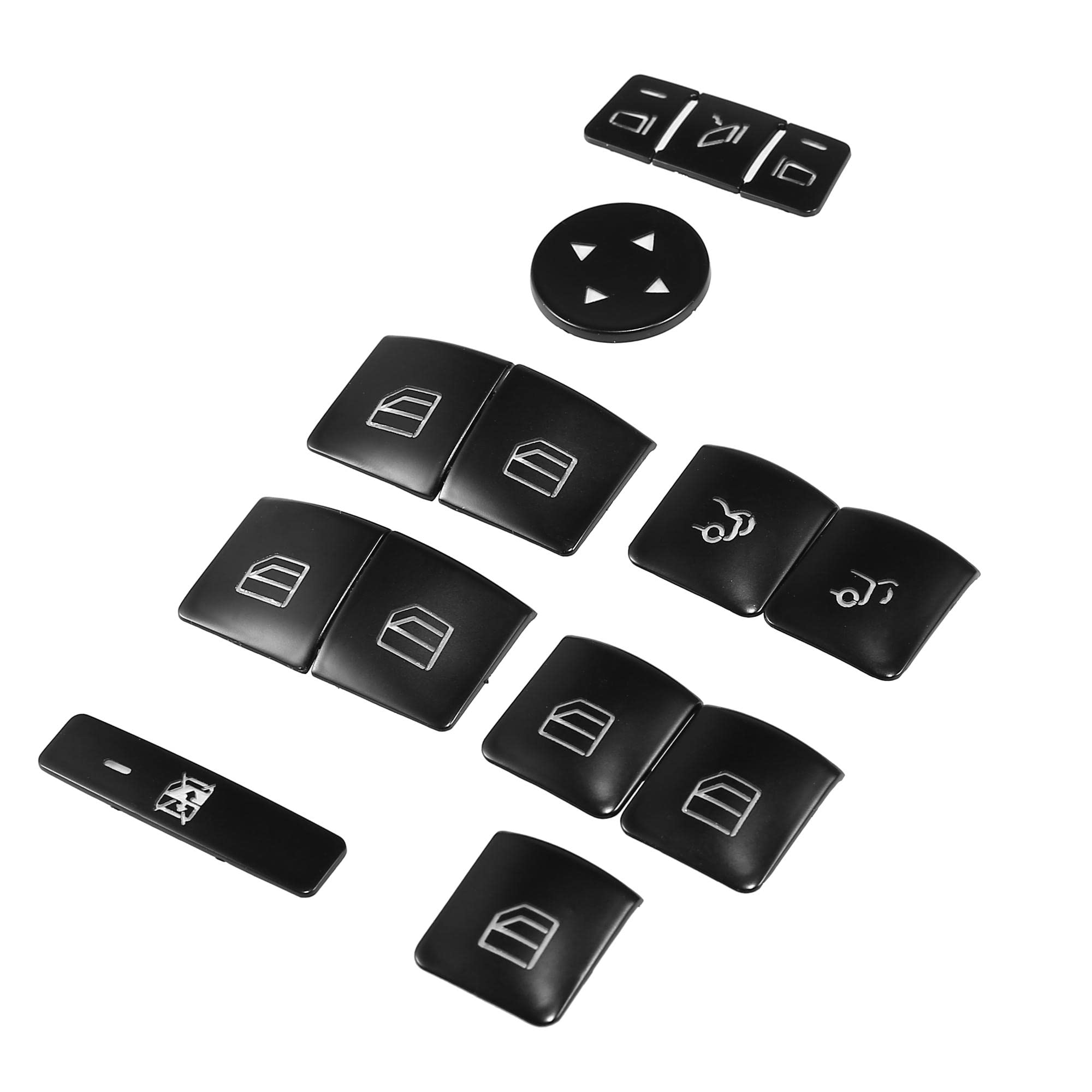 X AUTOHAUX Car Inner Front Rear Left Right Door Armrest Window Switch Button Cover Driver Passenger Sticker Panel Set Black for Mercedes-Benz E550 2010-2015