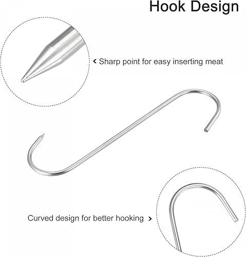 Miniatura 4 de uxcell Ganchos de carne de 9.84 pulgadas, gancho en S de acero inoxidable de 0.24 pulgadas de grosor para procesamiento de carne, pollo y pescado de