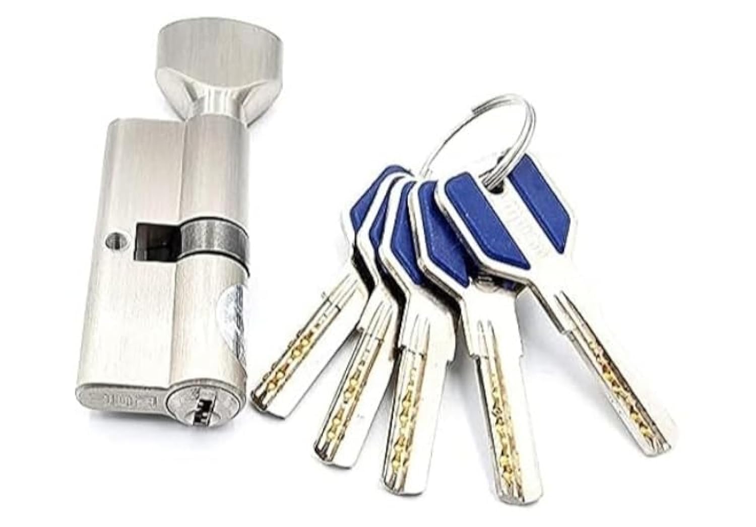 HM Msvilla lock cylinder ISO9001, 5 computer keys with rubber grip, spanish product for all kinds of door handles (80MM(keys+ knobe), Silver) Brass (‎Modern, Silver, 80MM)