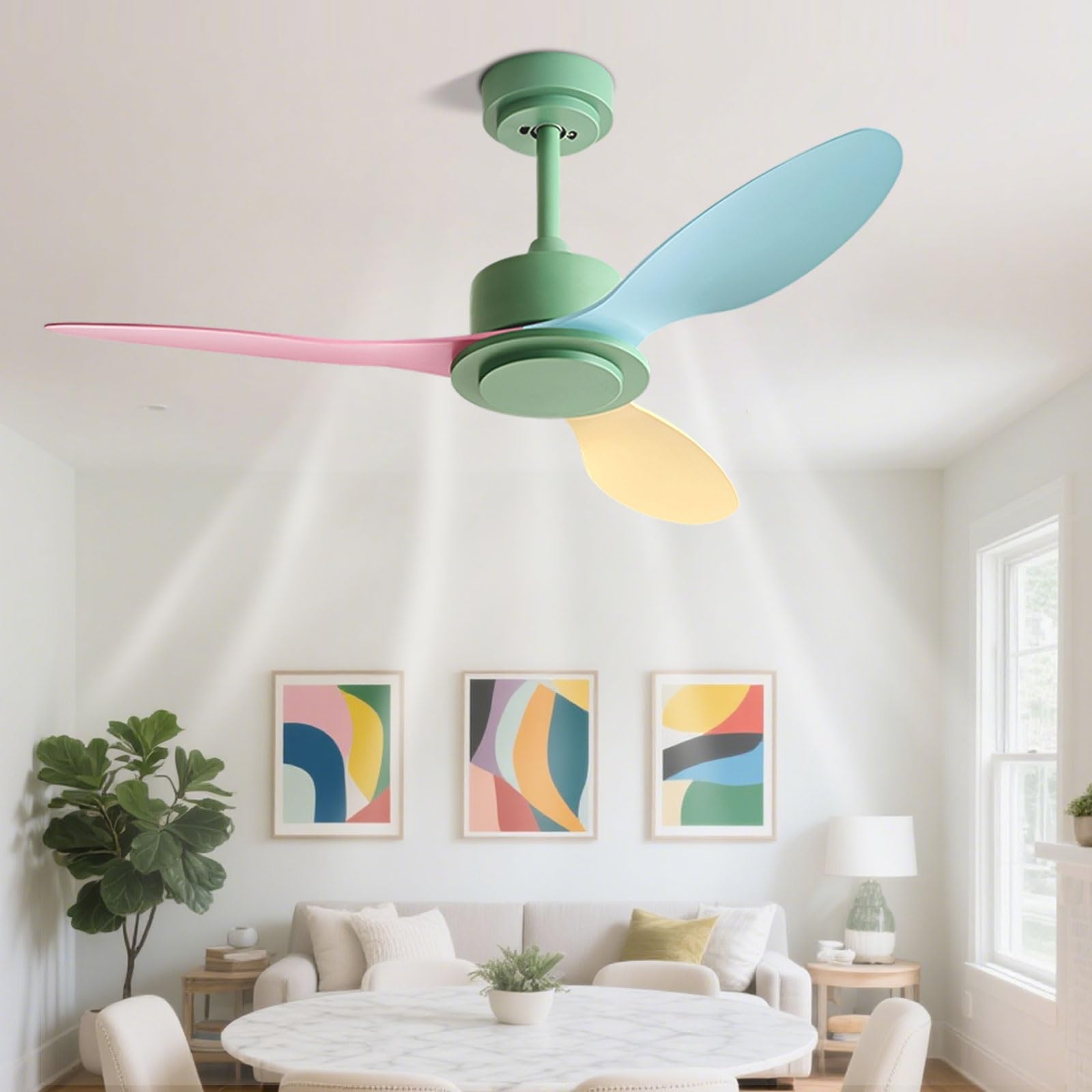 Ventilateur de plafond moderne sans lumière ventilateur silencieux de chambre d'enfant 6 vitesses