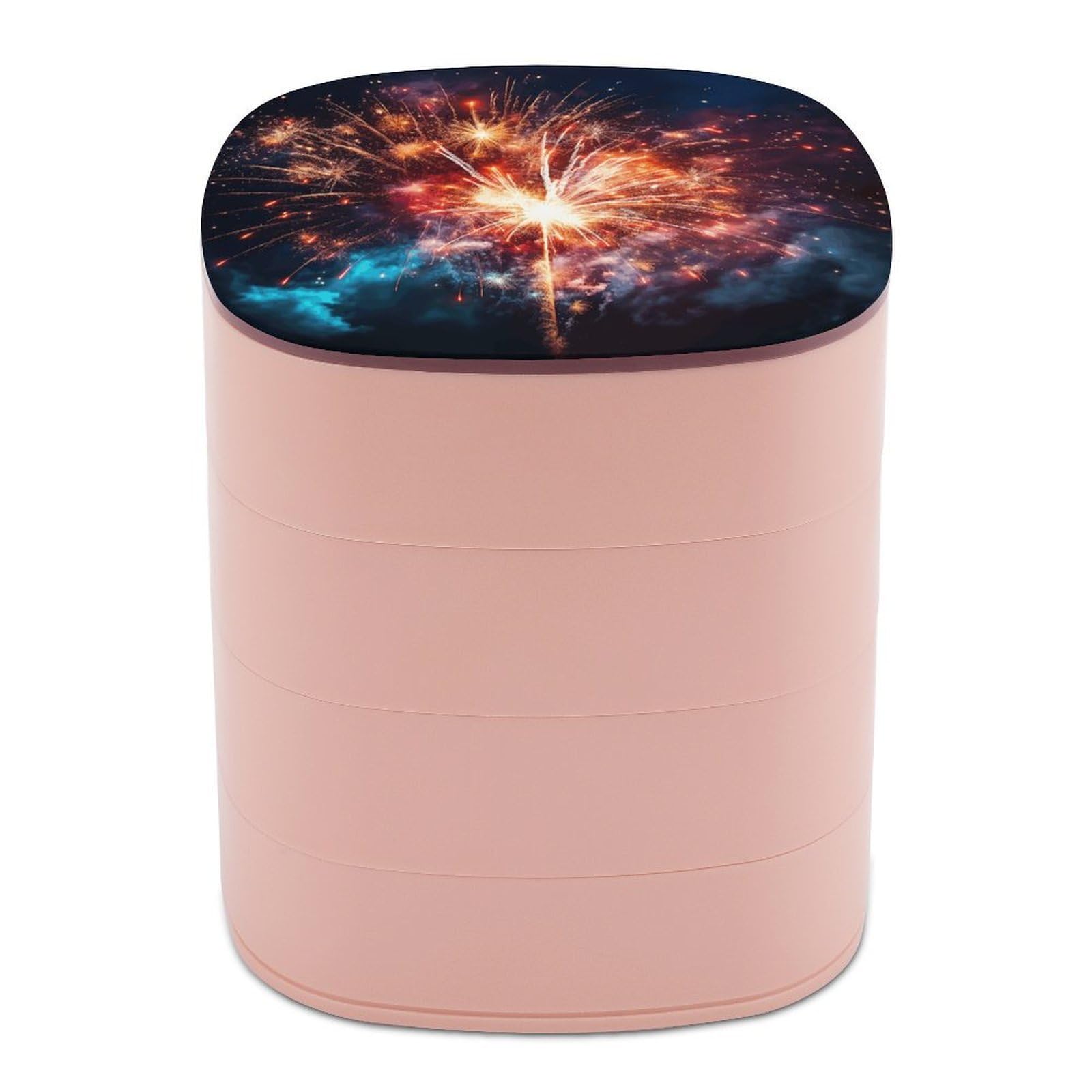 VstaDank Explosion Firework Jewelry Organizer Small Travel Earring Storage Box with Mirror 4-Layer Rotating Travel Jewelry Tray Case with Lid Large Capacity Jewellery Holder Case