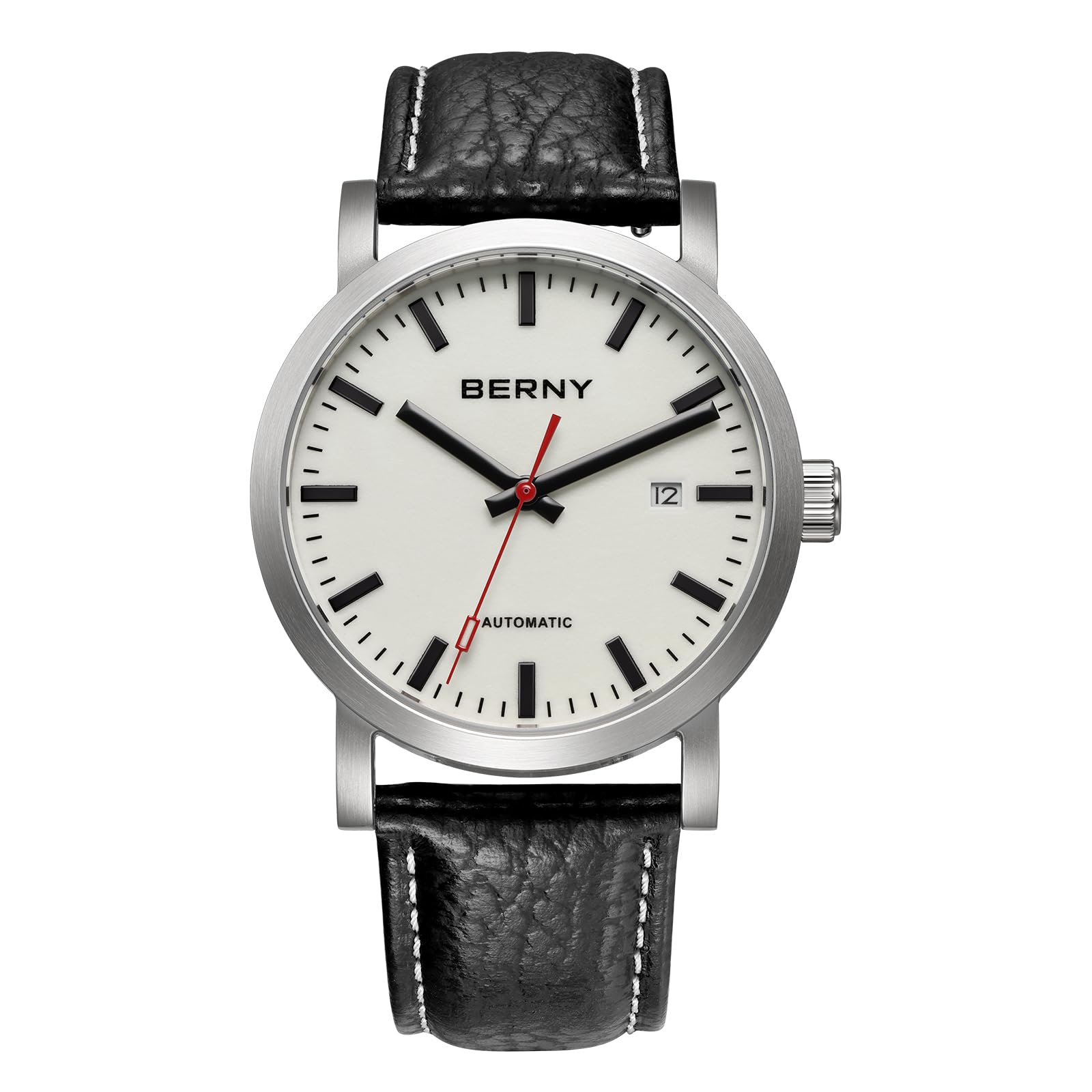 BERNY Clásico Reloj Automático Masculino Mecánico Reloj de Autorollo Correa de Acero Inoxidable 5ATM Impermeable y Luminoso